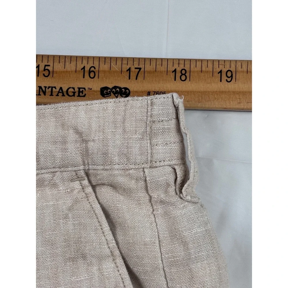 Lands End Womens 14 High Rise 100% Linen Pleated Wide Leg Pants Oatmeal Beige